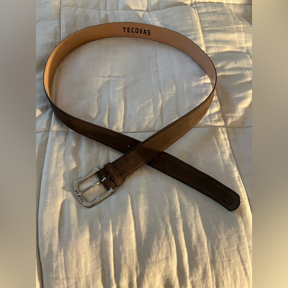 Tecovas Brown Leather Belt with Silver Buckle